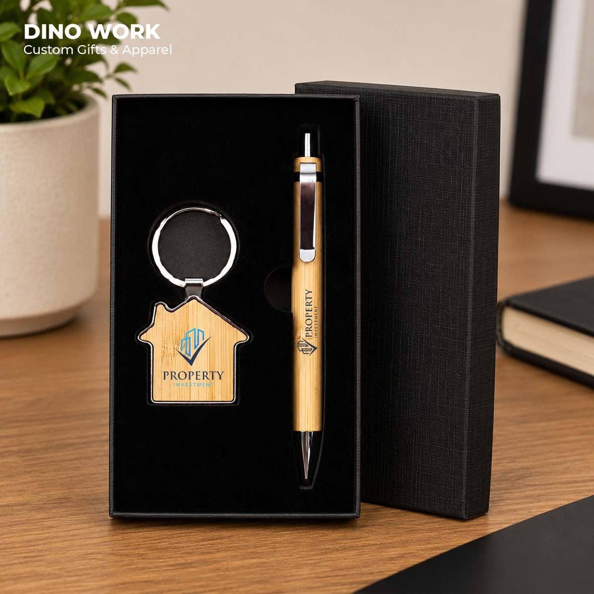 Premium Executive Gift Set (2 in 1) Bamboo Ball Pen & Keychain