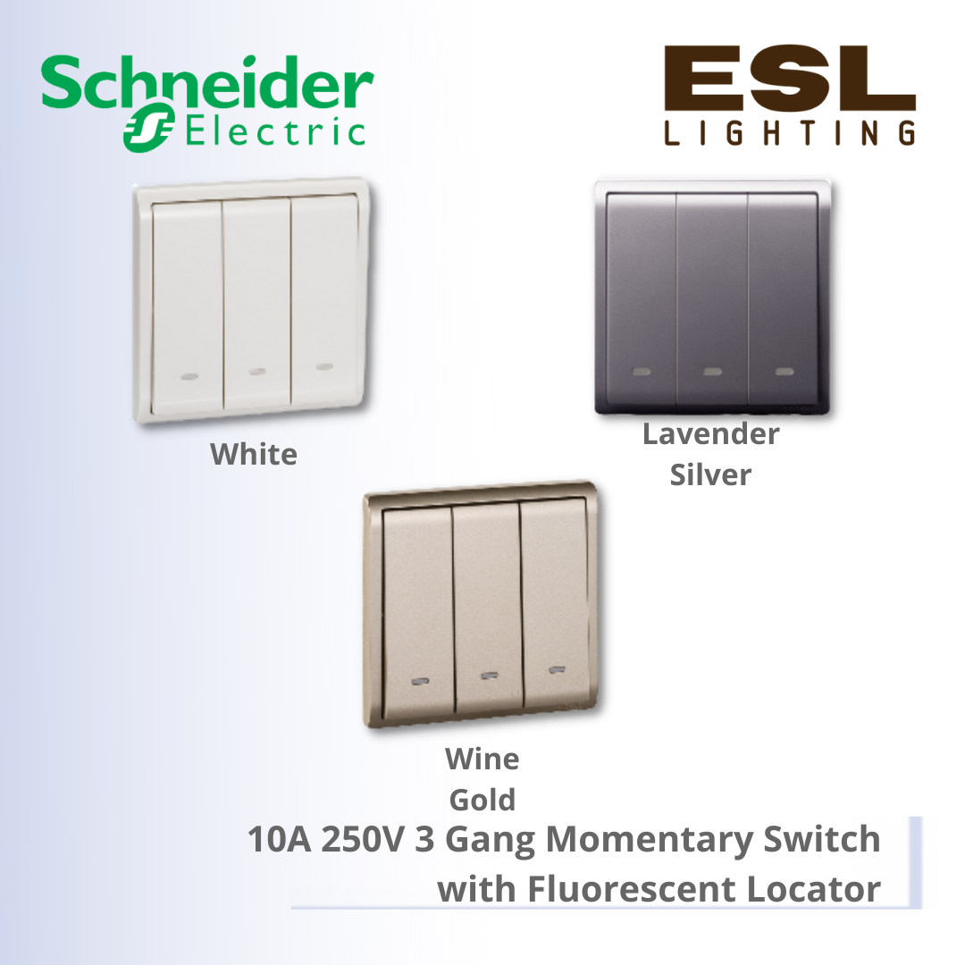 [DISCONTINUE] SCHNEIDER Pieno 10A 250V 3 Gang Momentary / Press Switch with Fluorescent Locator - E8233PRL1F_WE_G11 E8233PRL1F_LS_G11 E8233PRL1F_WG_G11