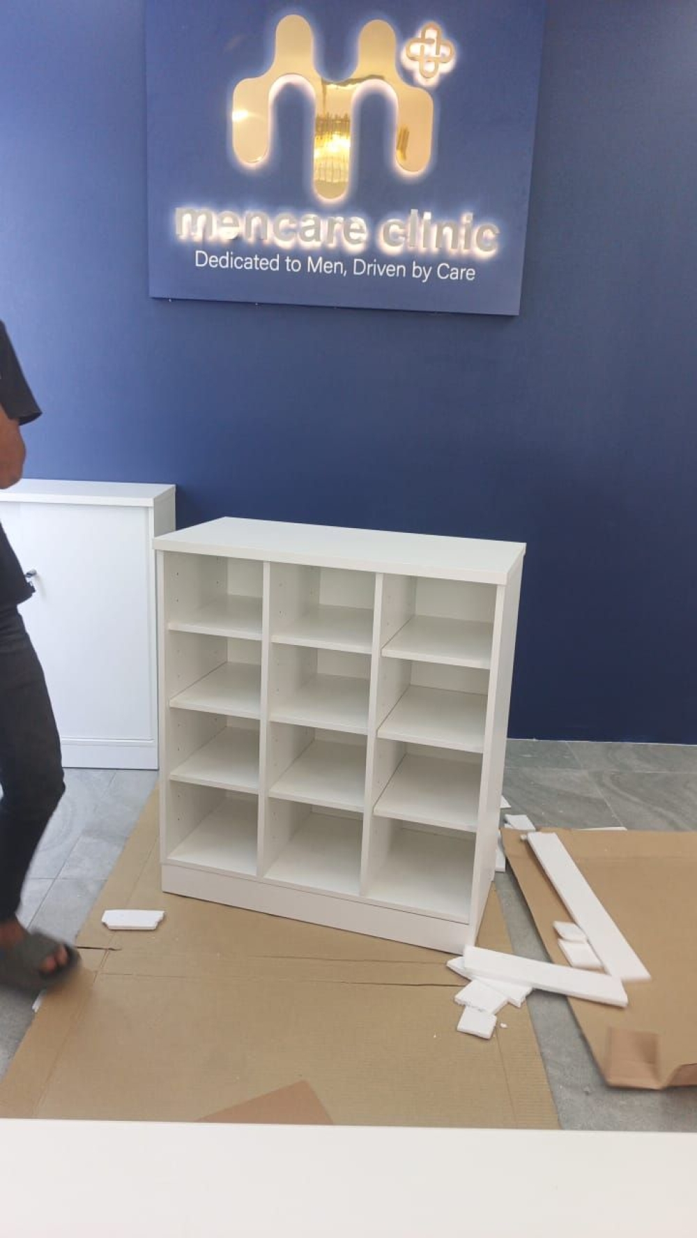 Modern White Reception Counter | Office Reception Desk | Reception Table with Low Storage Cabinet | Clinic Reception Counter Malaysia | Penang, Perak, Kedah, Ipoh, Tapah, Taiping, Bertam, Kepala Batas