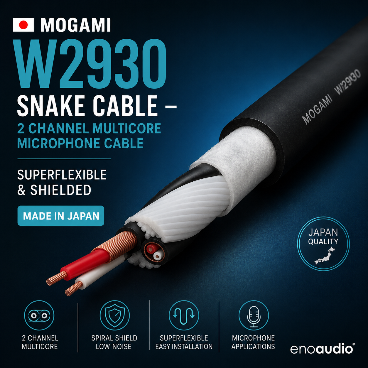 Mogami W2930 蛇形线 – 2通道多芯麦克风线，超柔屏蔽，日本制造