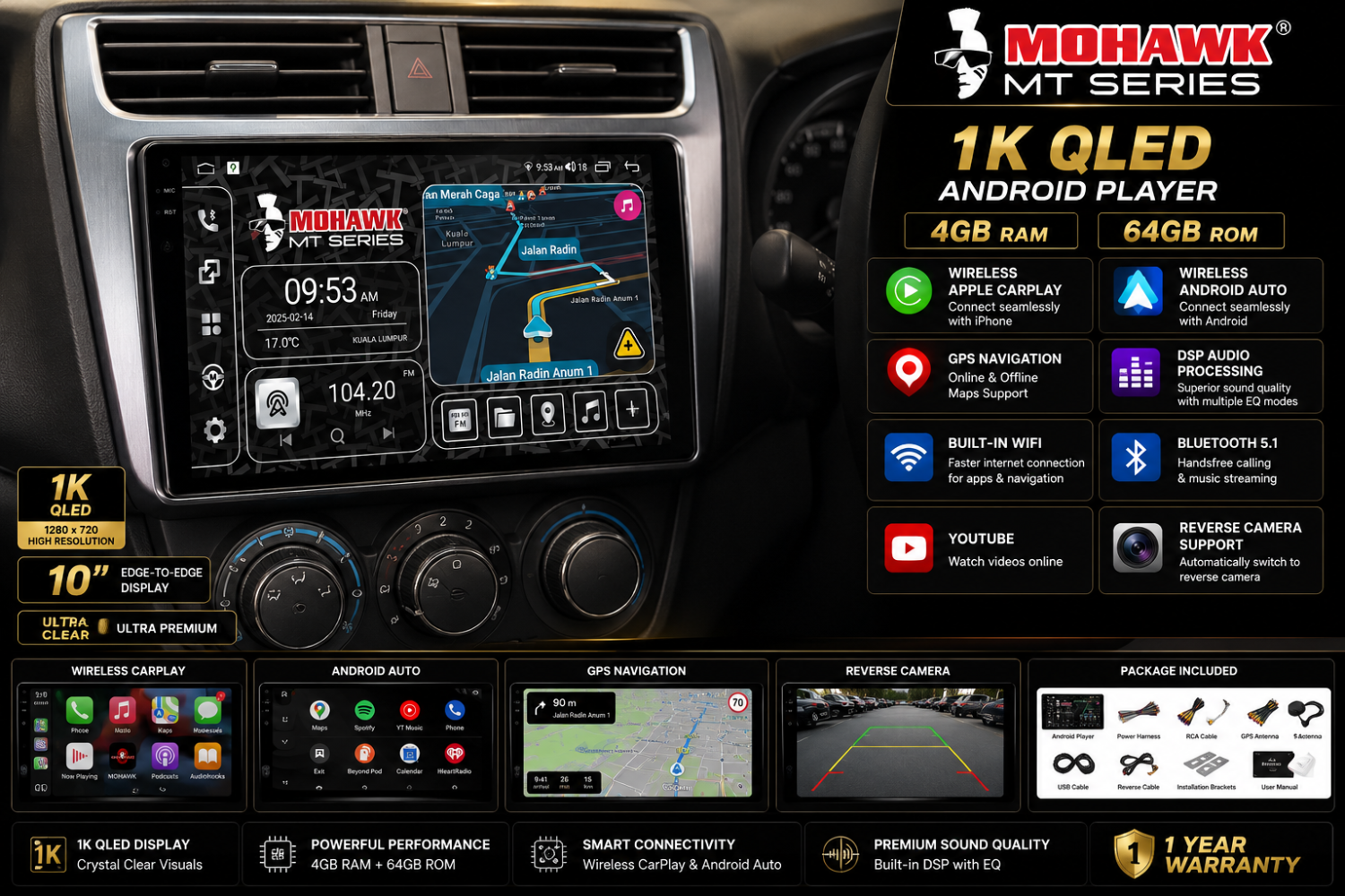 Mohawk MT Series Pulse Edition 1K QLED Android Player (4GB + 64GB)