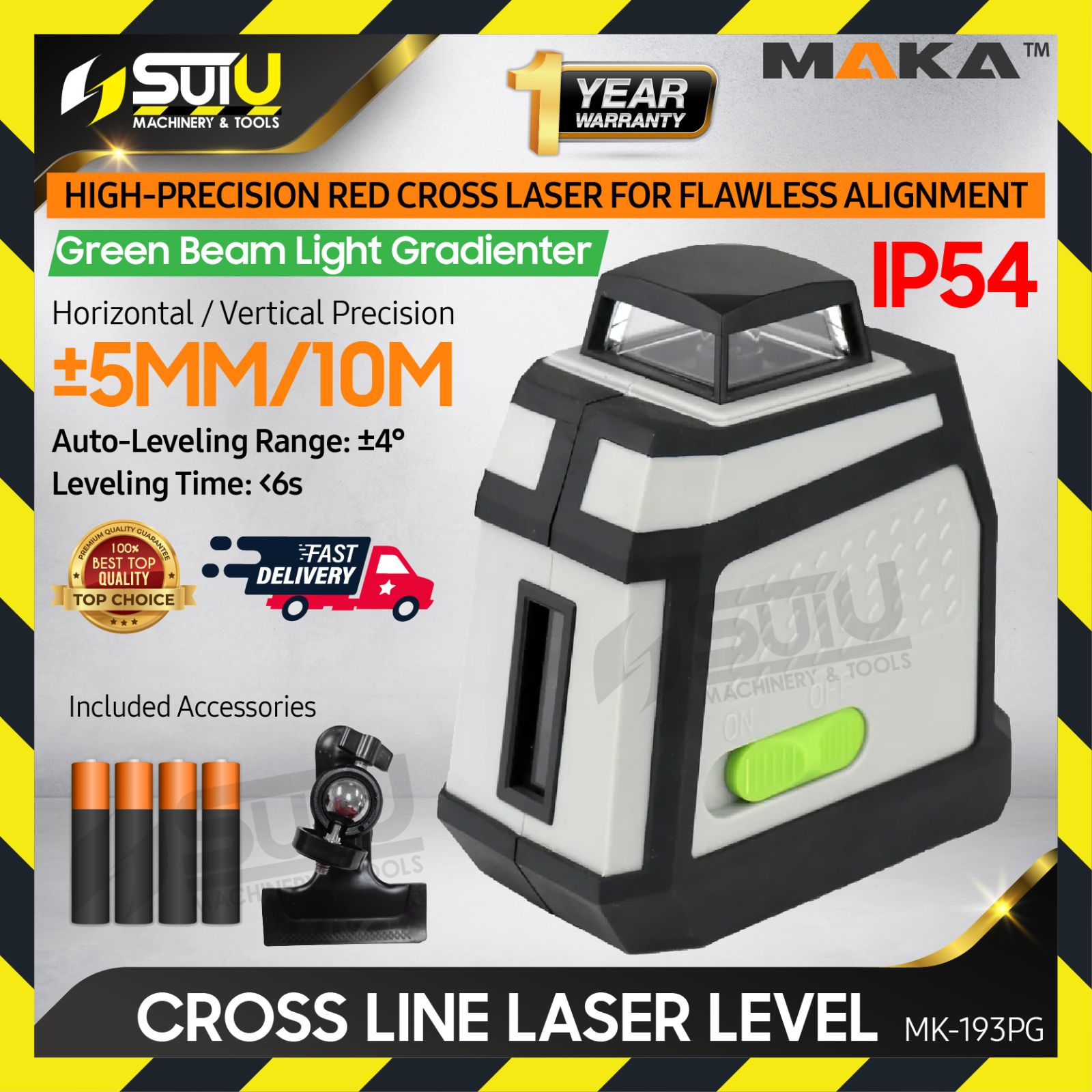 MAKA MK-193PG / MK193PG 360掳 5 Line Laser Level Meter / Cross Line Laser Machine (Green Line)