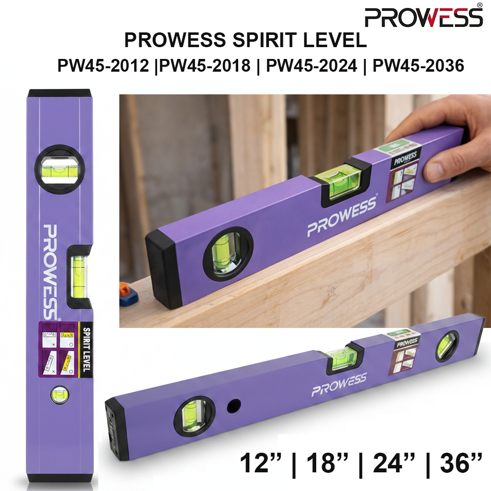 PROWESS SPIRIT LEVEL 12” | 18” | 24” | 36” PRECISION LEVELING TOOL | PROFESSIONAL ALIGNMENT SPIRIT LEVEL ( PW45-2012 |PW45-2018 | PW45-2024 | PW45-2036 )