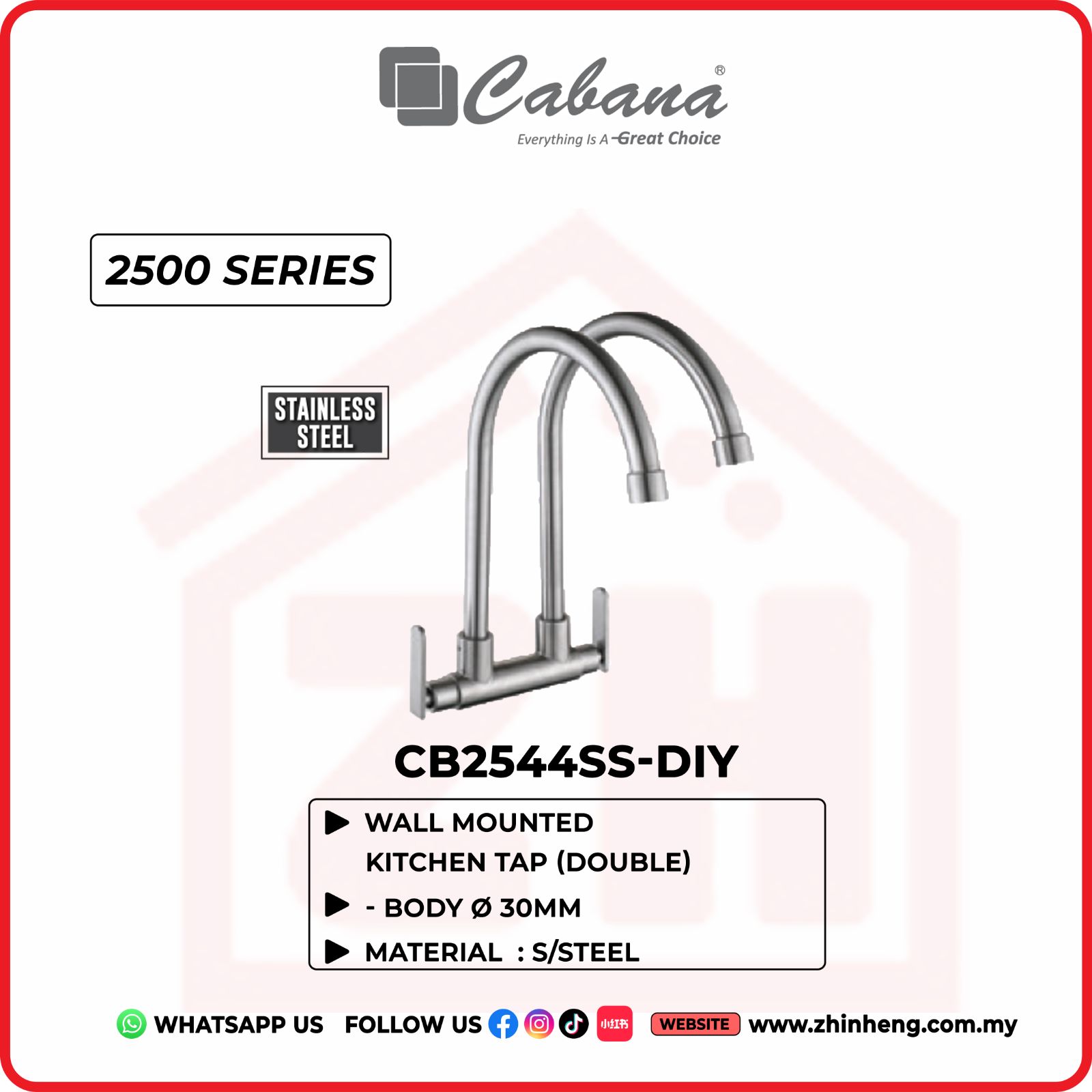 CABANA Wall Mounted Kitchen Tap (Double) CB2544SS-DIY