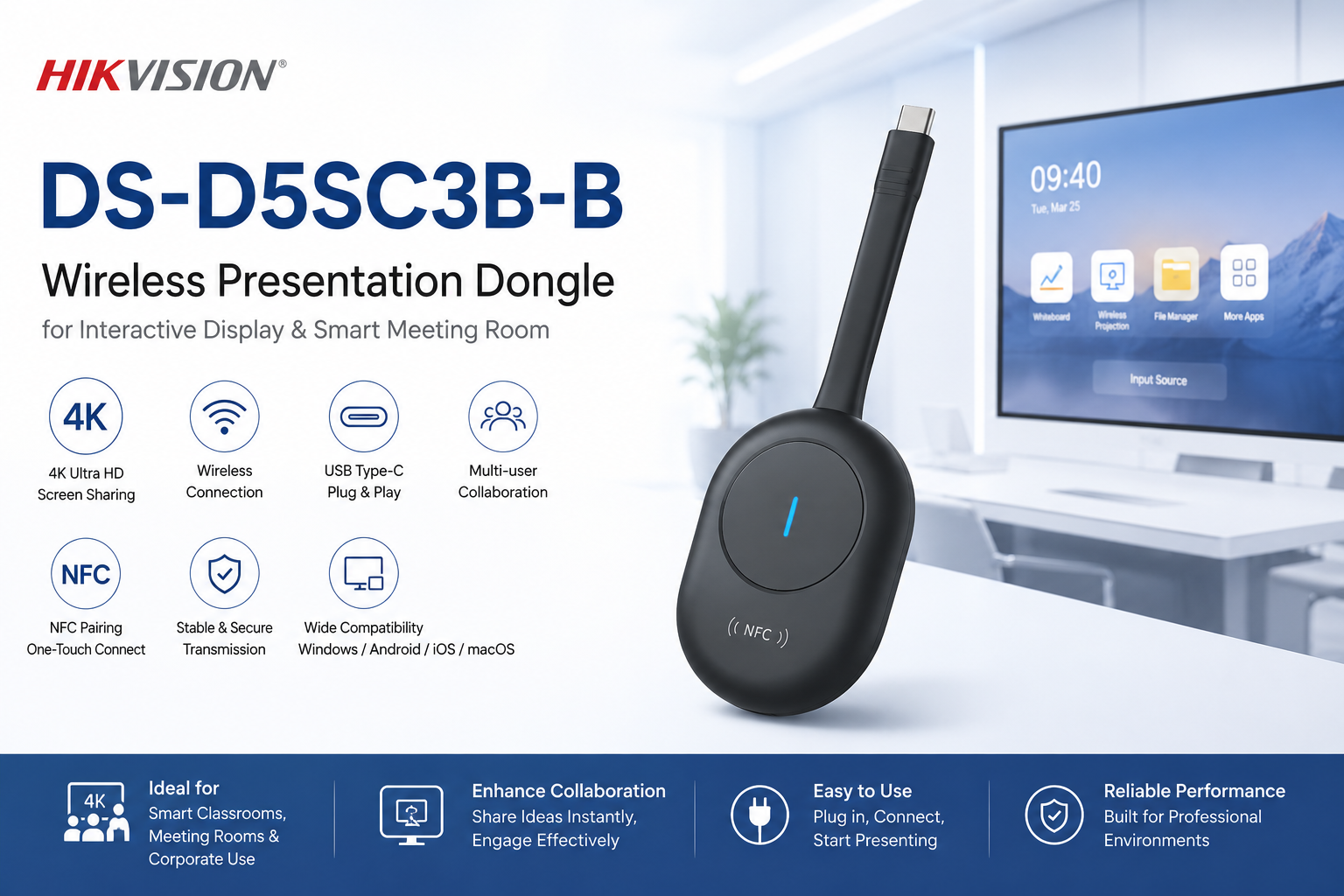 Hikvision DS-D5SC3B-B Wireless Presentation Dongle for Interactive Display & Smart Meeting Room Malaysia