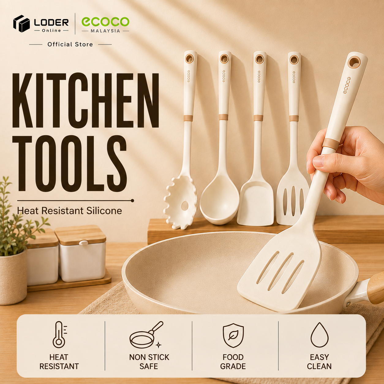 LODER ECOCO Kitchen Utensil Set Cooking Utensils Non Stick Cooking Tools Heat Resistant Kitchenware Set