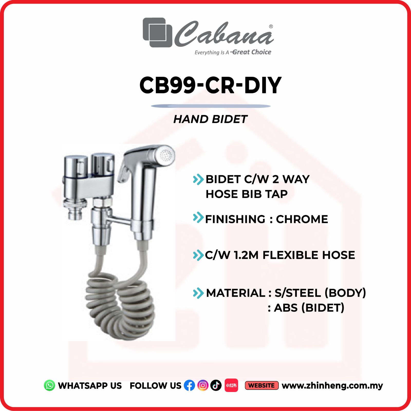 CABANA HAND BIDET 2 WAY HOSE BIB TAP  CB99-CR-DIY