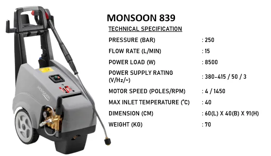 MONSOON 839 - 250BAR HIGH PRESSURE WATER JET