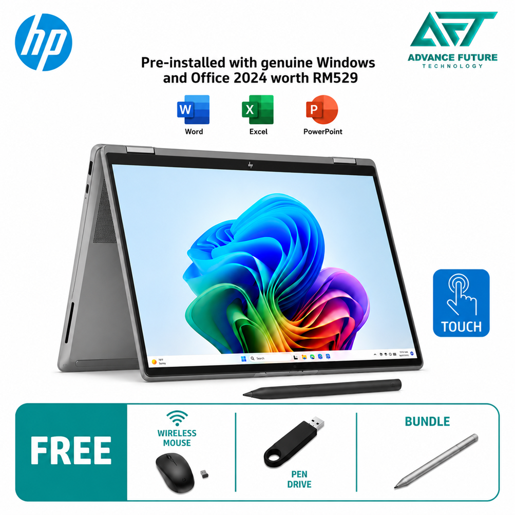 HP OmniBook X Flip 14-kb0031TU 14'' 2K AI Touch 2-In-1 Laptop Meteor Silver ( Intel Core Ultra 7 355 ,16GB, 512GB SSD, Intel, W11, H&S 2024&M365 )