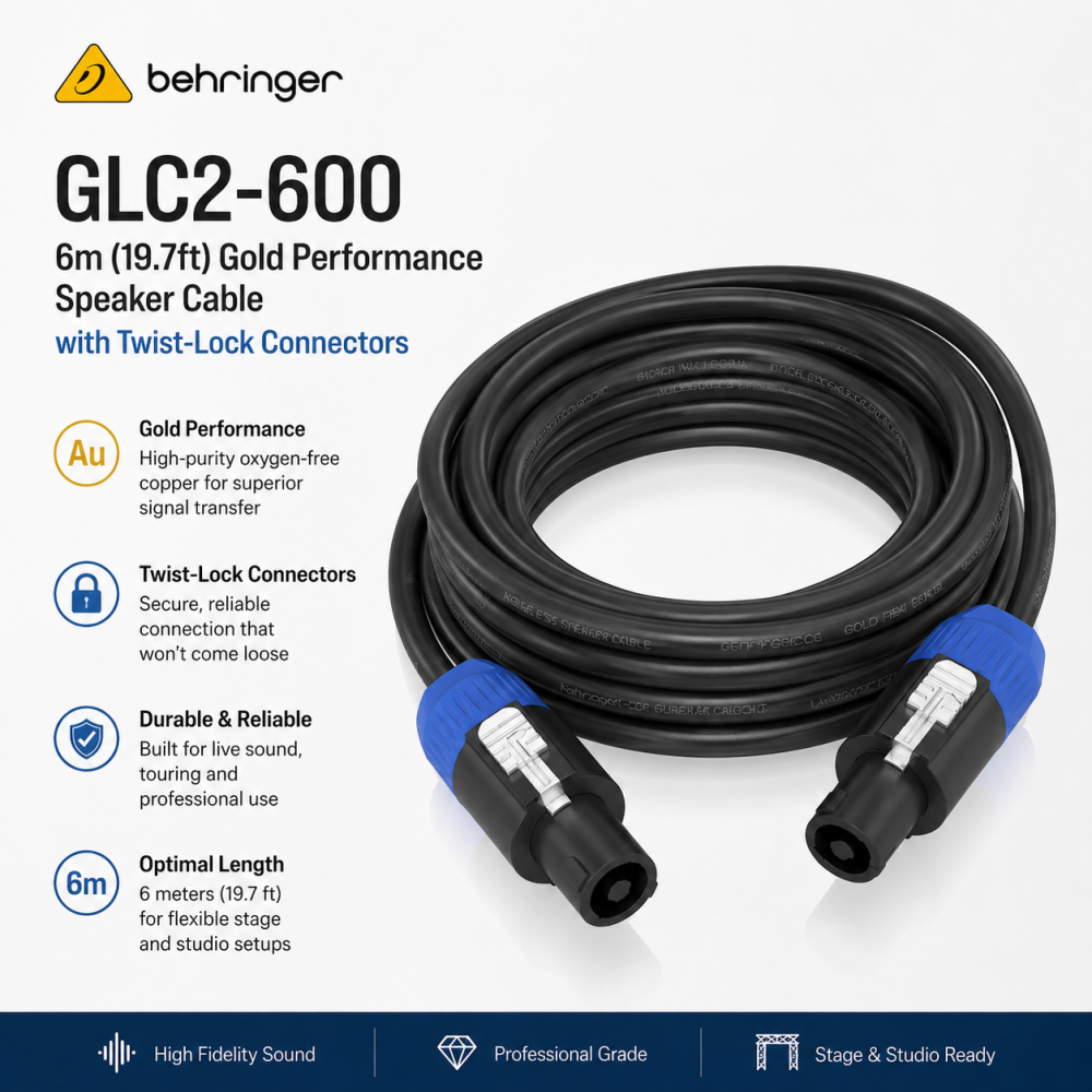 Behringer GLC2-600 â 6m (19.7ft) Gold Performance Speaker Cable with Twist-Lock Connectors