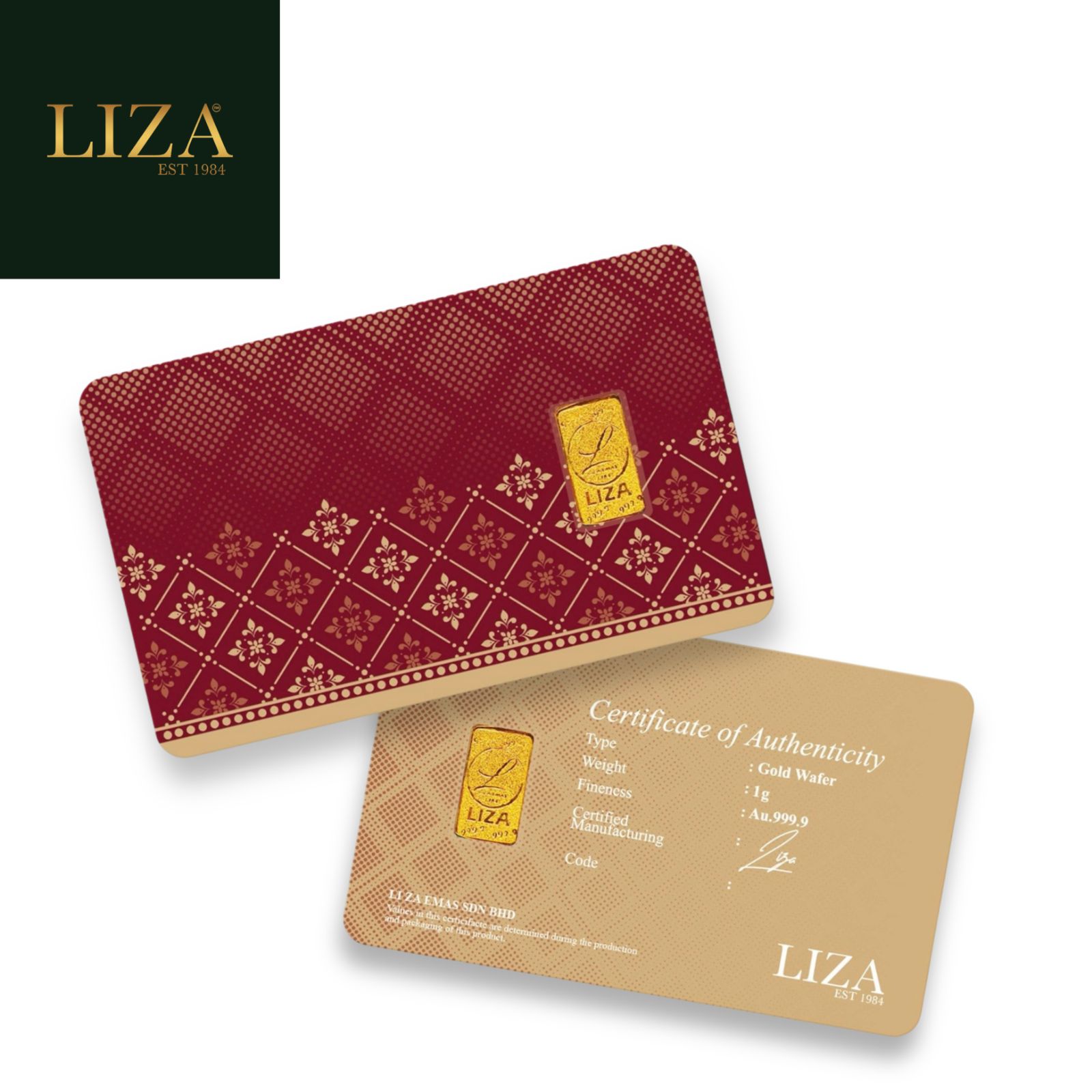 LIZA 1g 999.9 Gold Bar (Batik | 蜡染设计）