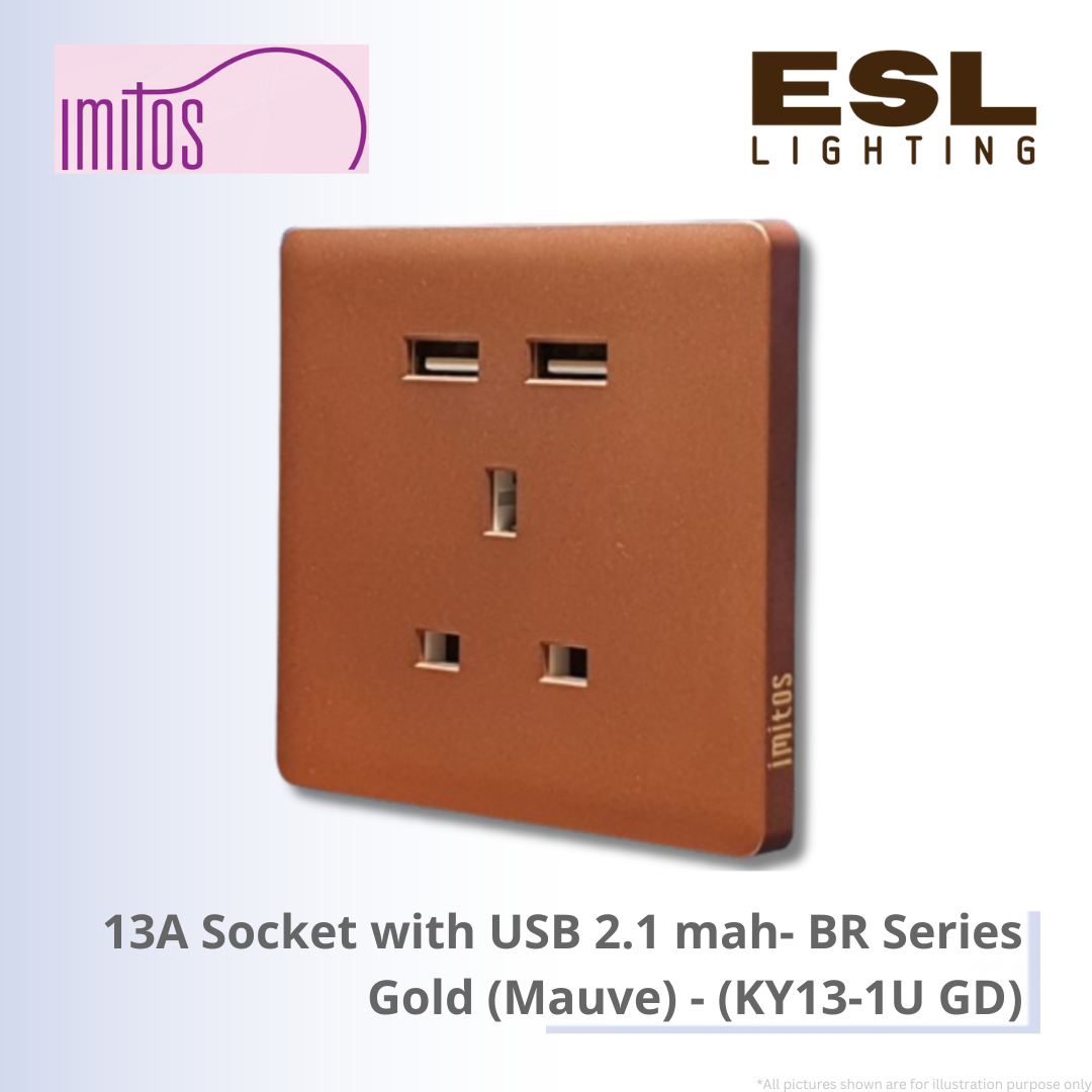 IMITOS 13A Socket with USB 2.1 mah (BR Series) Gold (Mauve) - KY13-1U GD