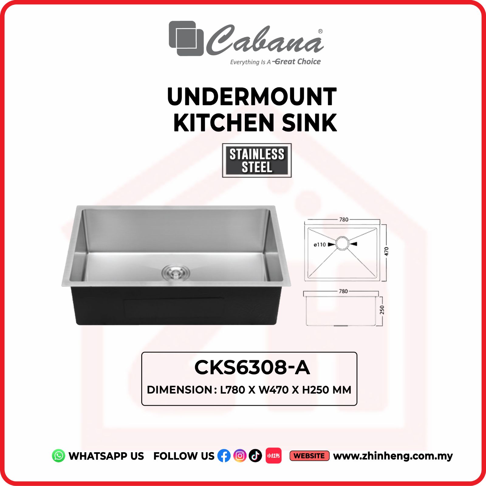 CABANA UNDERMOUNT KITCHEN SINK CKS6308-A