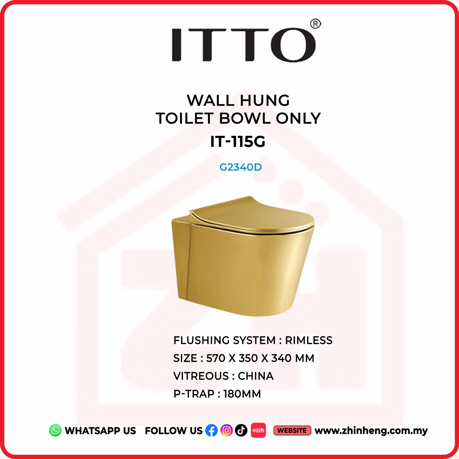 ITTO WALL HUNG TOILET BOWL ONLY  IT-115G