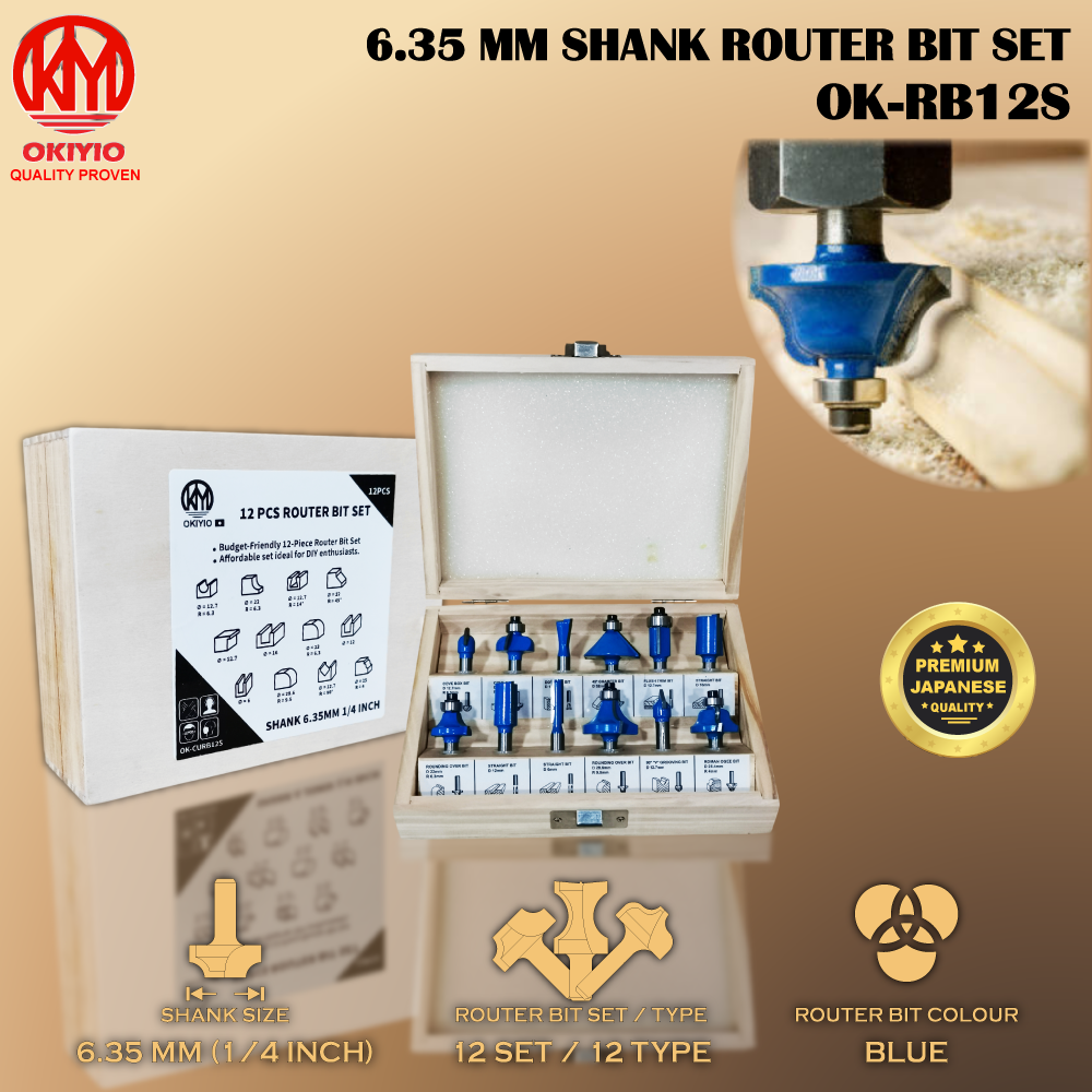 OKIYIO ROUTER BITS 6.35mm (12 pcs)