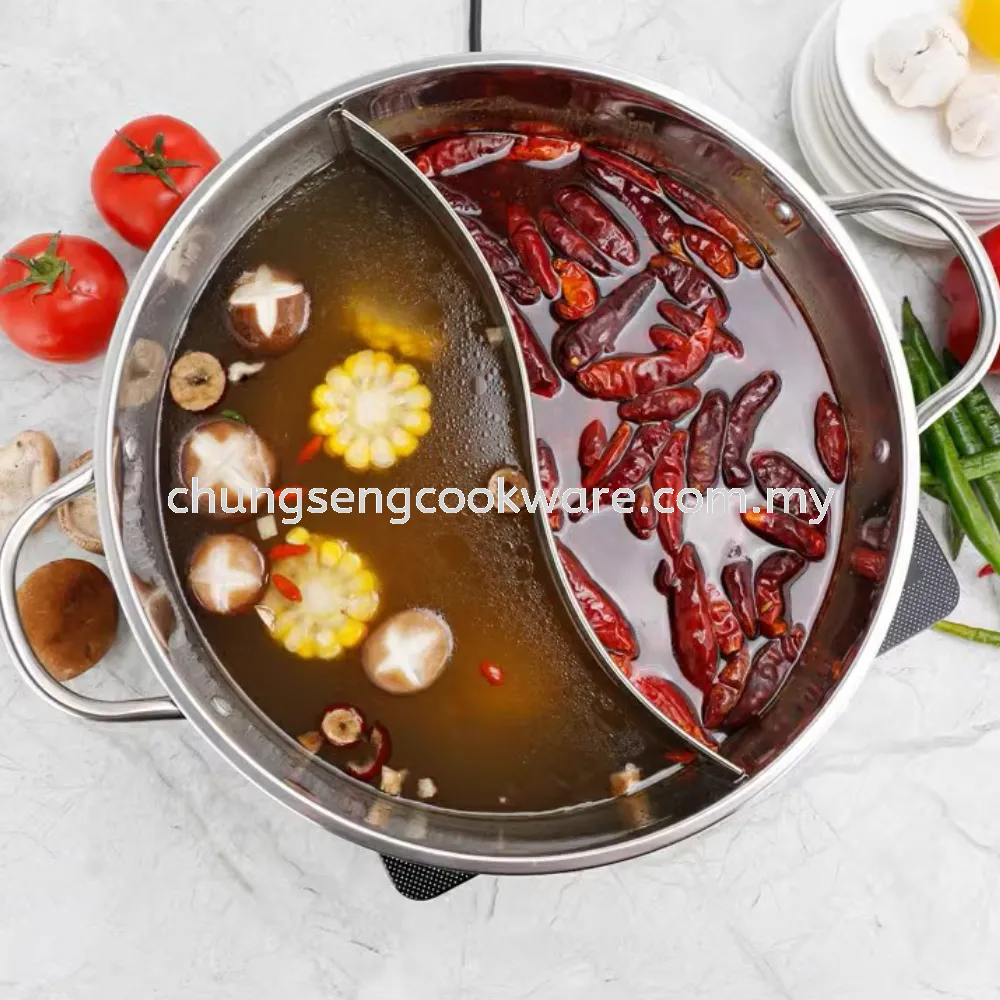 Stainless Steel Shabu-shabu Hot Pot With CLASS Lid/Two Divided 不锈钢鸳鸯火锅 Steamboat Pot (30cm) C6130