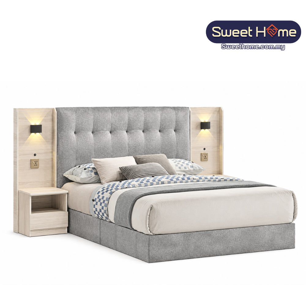 DAISY Divan Bed Frame with LED Headboard & Built-in Side Table ( ID F-129 + BP-10 )