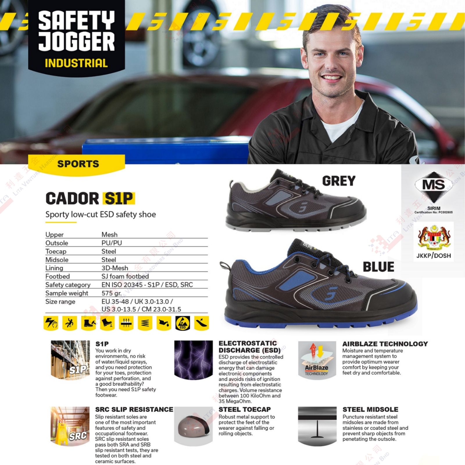 SAFETY JOGGER BRAND ESD SAFETY SHOE - CADOR S1P
