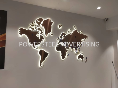 Gold mirror Stainless steel/ Box up/ Backlit/ Wall Deco/ World map