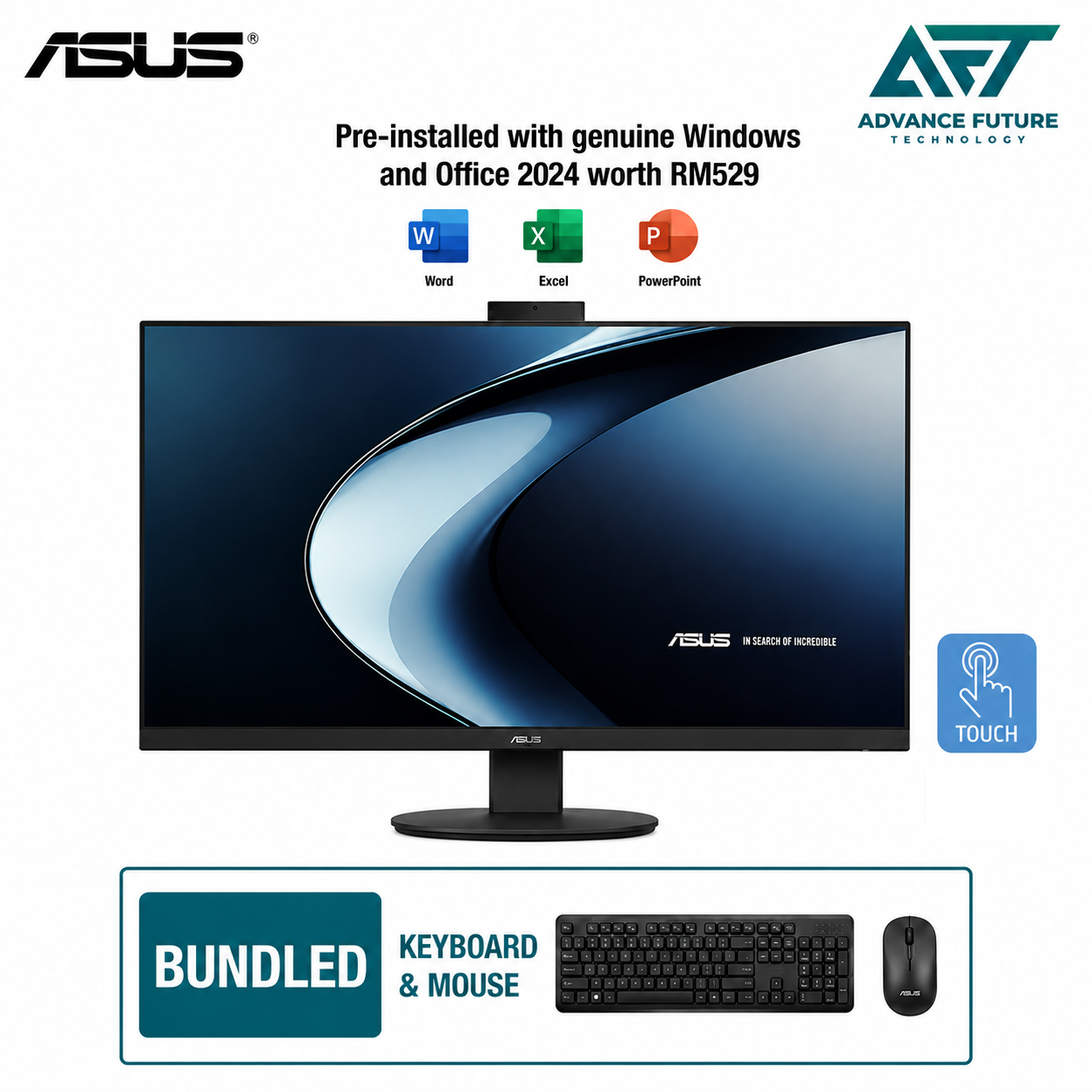 Asus V470VA-TBPF052WS 27" FHD Touch All-in-One Desktop PC Black ( Intel Core 7 240H, 16GB, 1TB SSD, Intel, W11, H&S 2024&M365 )