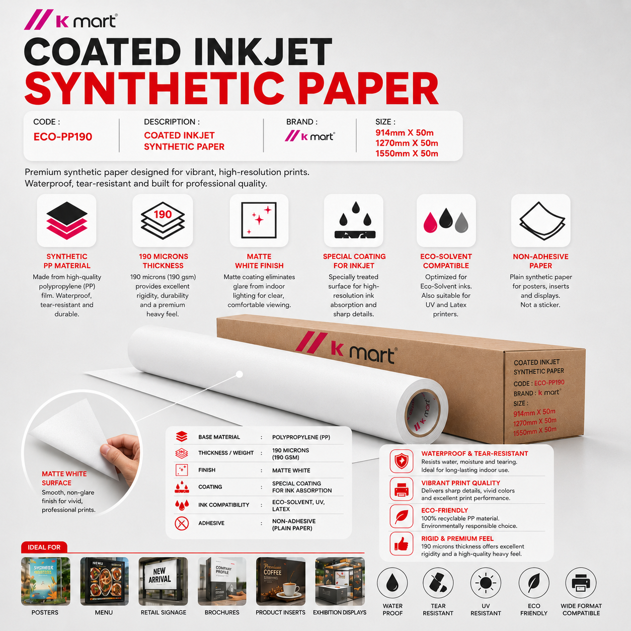 [ ECO-PP190 ] Coated Inkjet Synthetic Paper