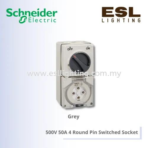 SCHNEIDER S56 Series & 66 Series 500V 50A 4 Round Pin Switched Socket, IP66 - S56C450GY