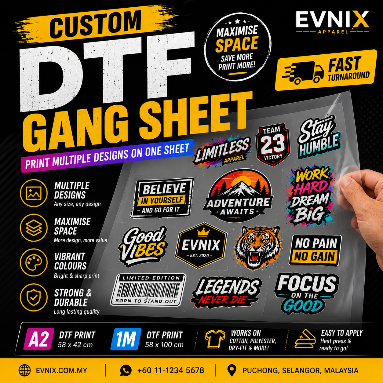 Custom DTF Gang Sheet Malaysia | Print Multiple Designs on One Sheet