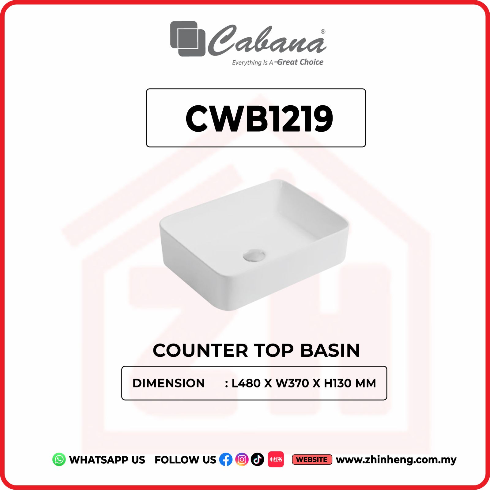 CABANA CWB1219 COUNTER TOP BASIN