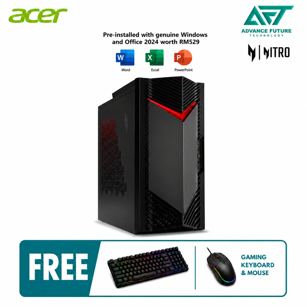 Acer Nitro 5 N50-656-14400W11S Gaming Desktop PC ( Intel Core i5 14400F, 16GB, 512GB SSD, RTX3050, W11, H&S 2024&M365 )