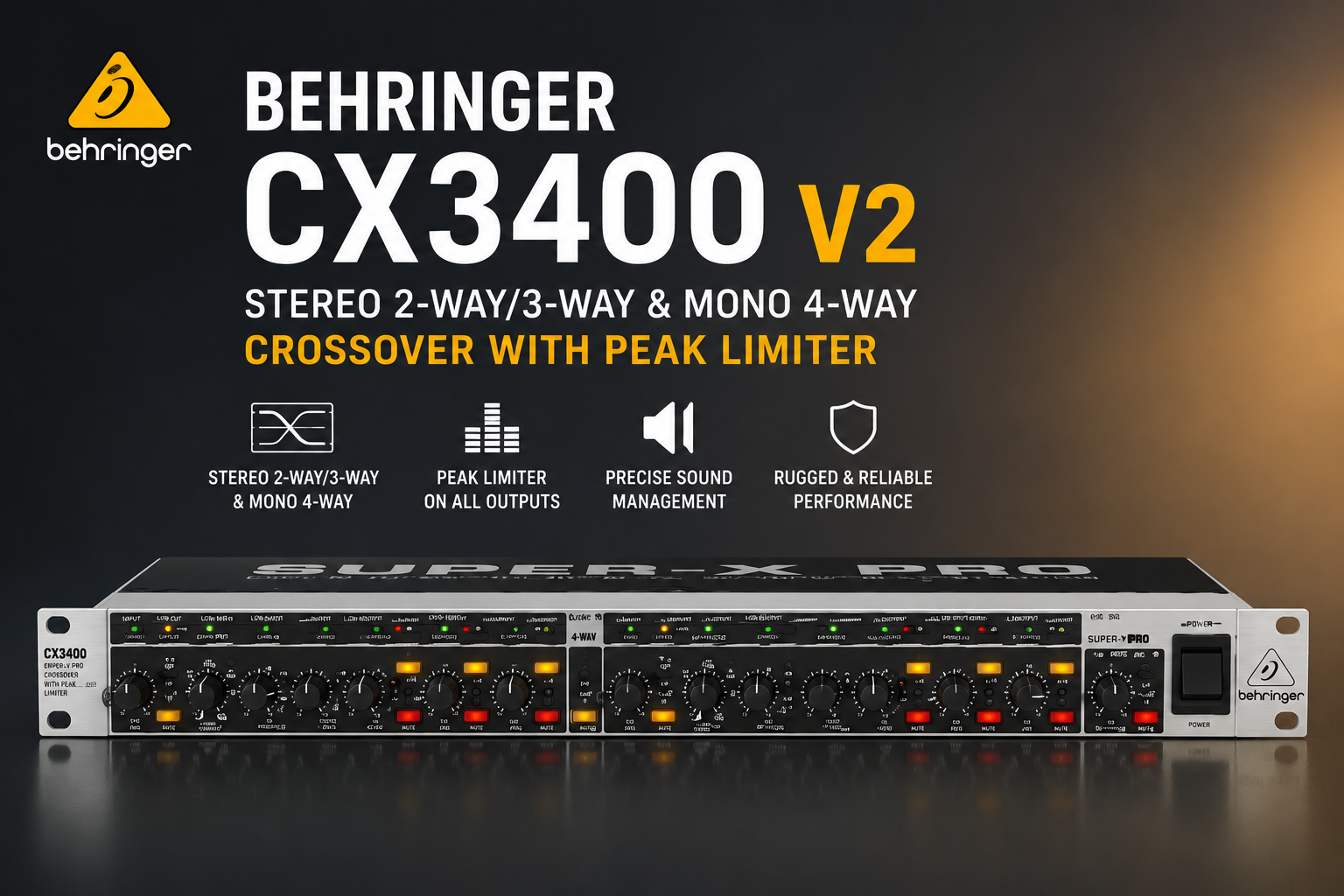 Behringer CX3400 V2 – Crossover Stereo 2/3-Hala & Mono 4-Hala dengan Had Puncak