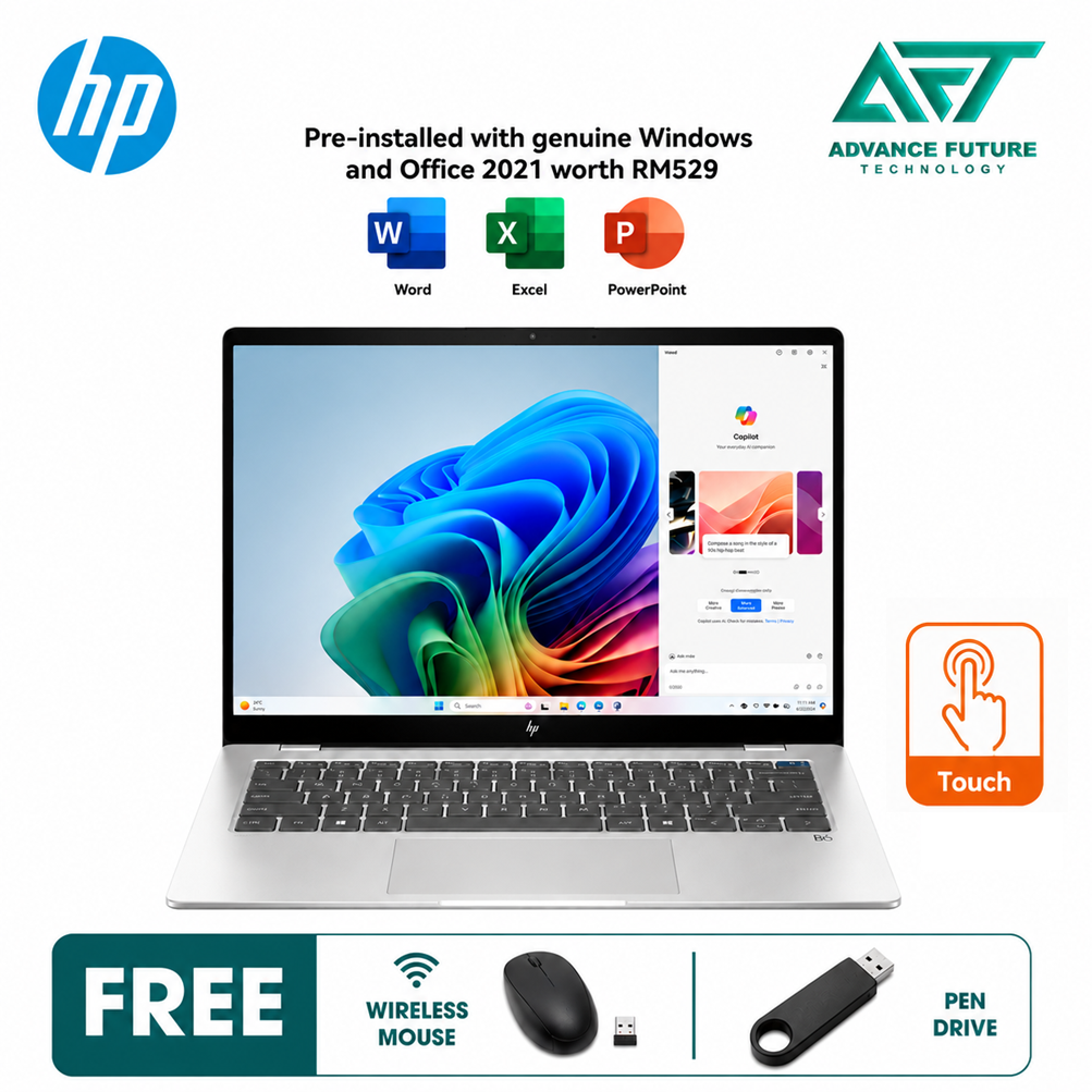 HP OmniBook X 14-fe1007QU 14" 2.2K Touch AI PC Laptop Silver ( Snapdragon X Plus, 16GB, 512GB SSD, Qualcomm, W11, H&S 2021 )