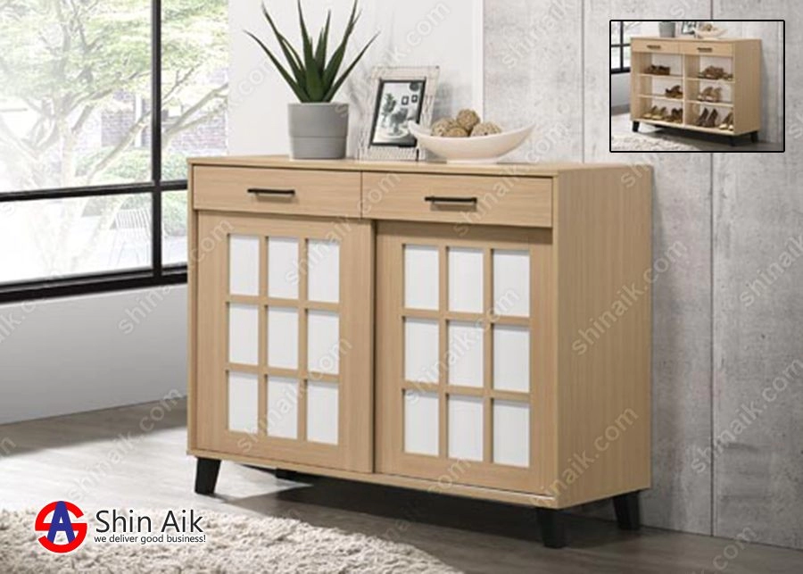 SC713001A(KD) (4'ft) Natural Japanese Style Sideboard Storage Shoe Cabinet With Drawers