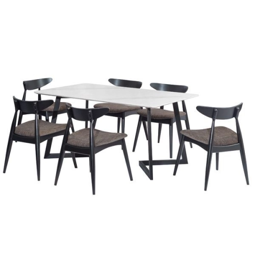 VANCOUVER-V NICE DAY Dining Set (1 + 6) Marble White Top / Black