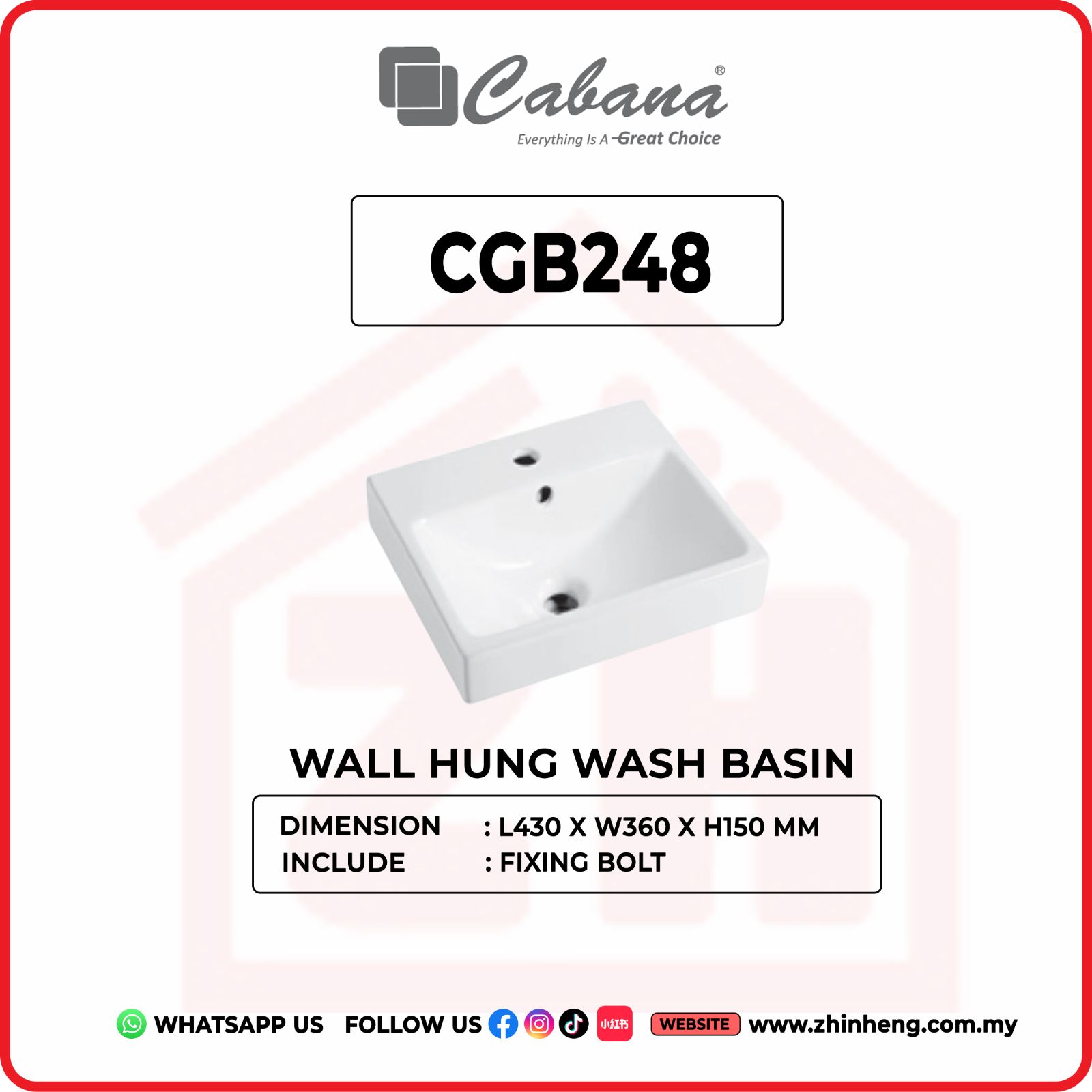 CABANA CGB248 WALL HUNG BASIN