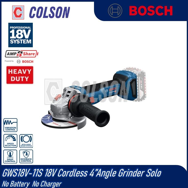 BOSCH GWS18V-11S 18V Cordless 4”Angle Grinder Solo / Set