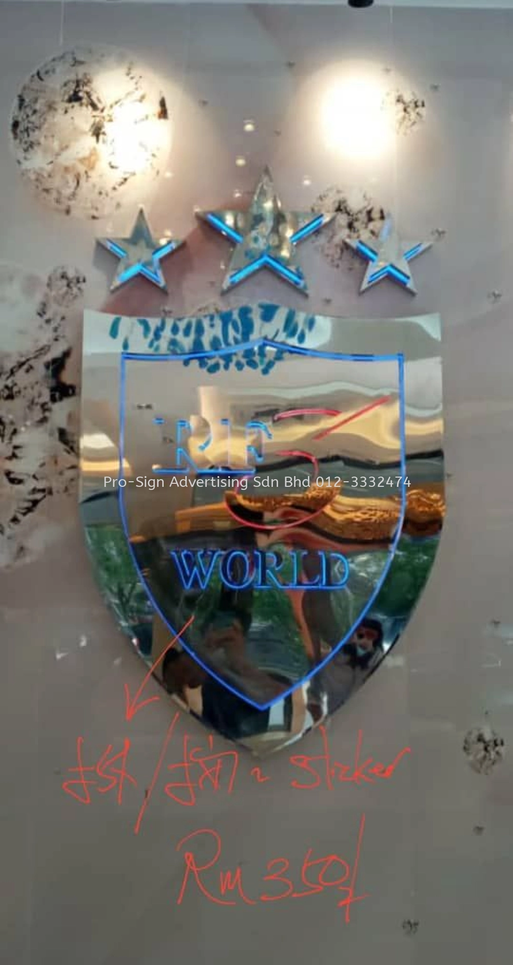 MIRROR STAINLESS STEEL PREMIUM BOX UP LOGO (RF3 WORLD, 2021, PUTRA HEIGHT)