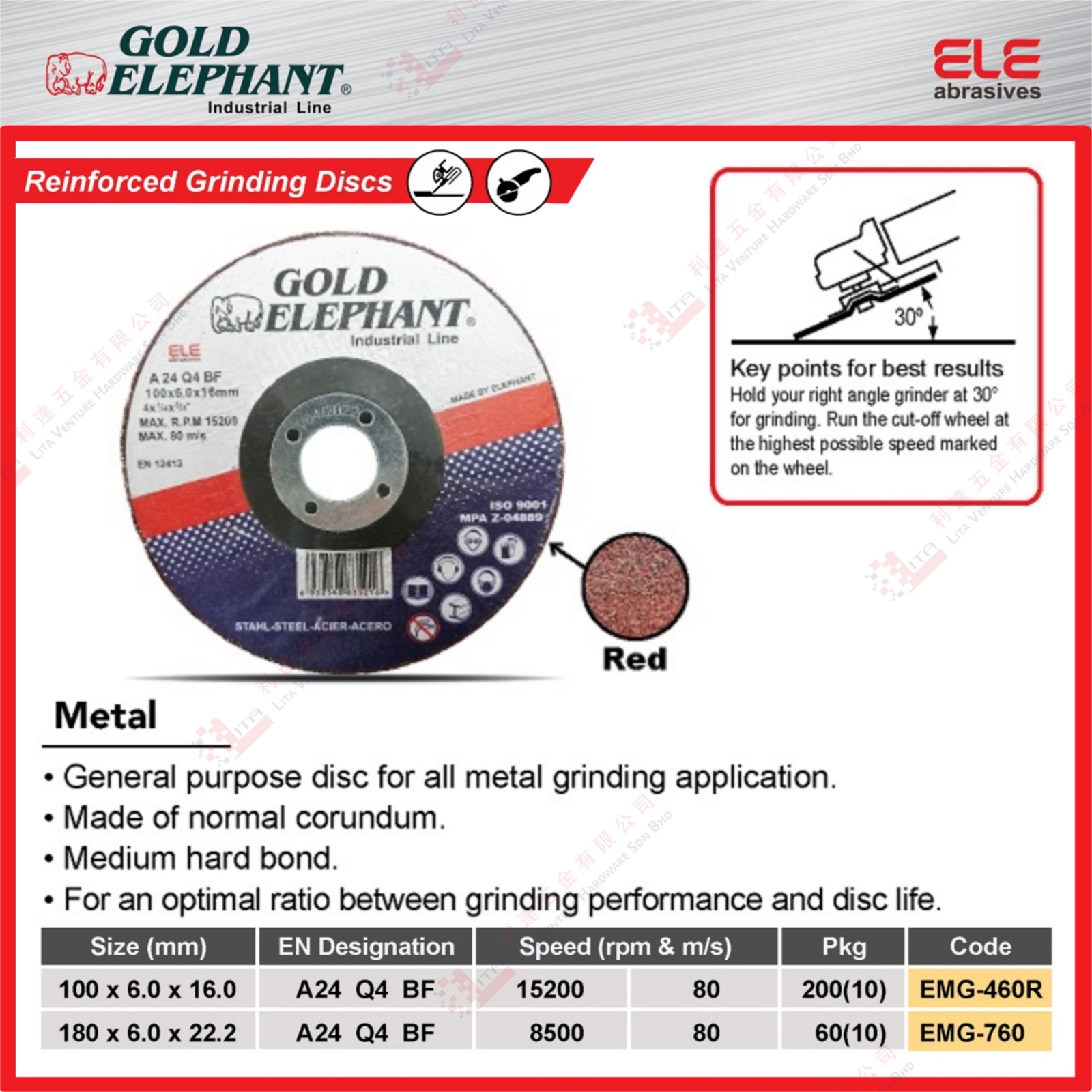 GOLD ELEPHANT BRAND GRINDING DISC - EMG460R EMG760