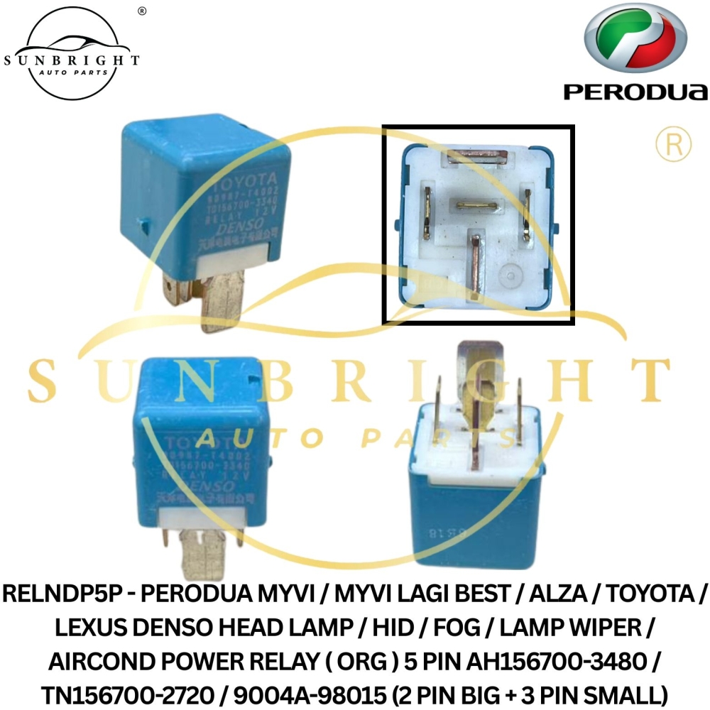 RELNDP5P - PERODUA MYVI / MYVI LAGI BEST / ALZA / TOYOTA / LEXUS DENSO HEAD LAMP / HID / FOG / LAMP WIPER / AIRCOND POWER RELAY ( ORG ) 5 PIN AH156700-3480 / TN156700-2720 / 9004A-98015 (2 PIN BIG + 3 PIN SMALL