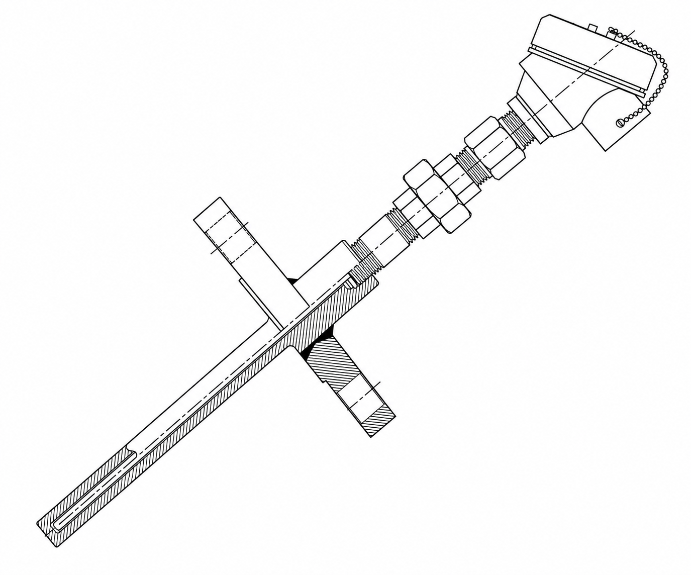 Type 2010 SLT (NUN/TW511-S) Series: Explosion-Proof Temperature Sensor, Spring-Loaded Type, with Flanged  Straight Thermowell, Nipple and Union