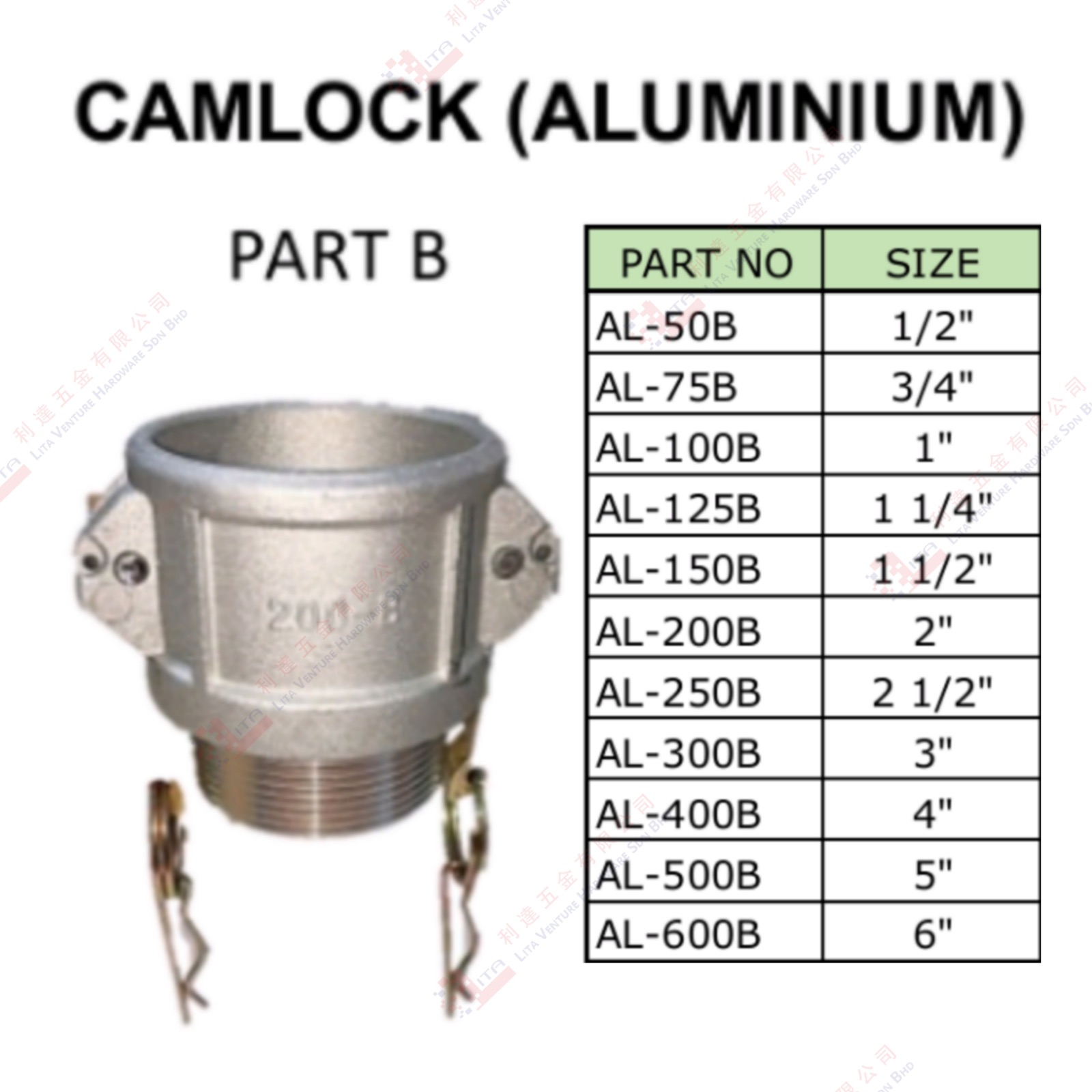 CAMLOCK ALUMINIUM AL50B AL75B AL100B AL125B AL150B AL200B AL250B AL300B AL400B AL500B AL600B