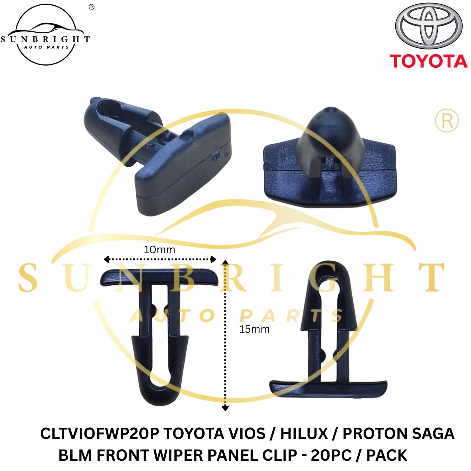 CLTVIOFWP20P - TOYOTA VIOS / HILUX / PROTON SAGA BLM FRONT WIPER PANEL CLIP - 20PC / PACK