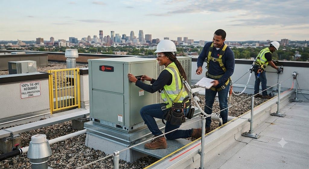 HVAC fall protection accident prevention system