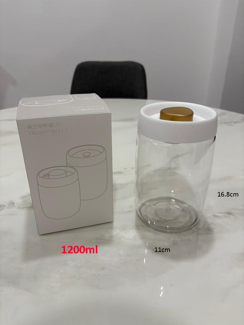 1200ml Press-Vacuum Round Jar (White and Gold)