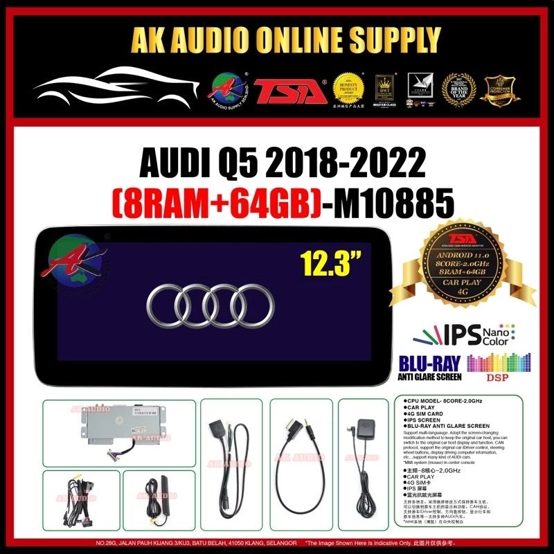 Audi Q5 2018 - 2022 [ 8 Ram + 64 GB ] Blu-Ray Anti Glare Screen 12.3" inch IPS+ 4G+Carplay Android Player - M10885