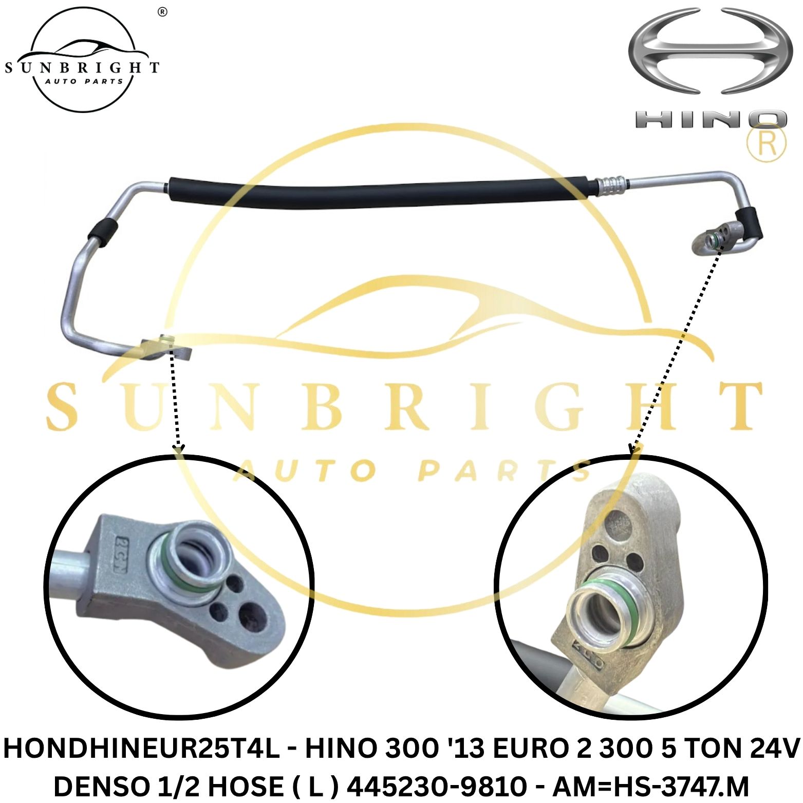 HONDHINEUR25T4L - HINO 300 '13 EURO 2 300 5 TON 24V DENSO 1/2 HOSE ( L ) 445230-9810 - AM=HS-3747.M