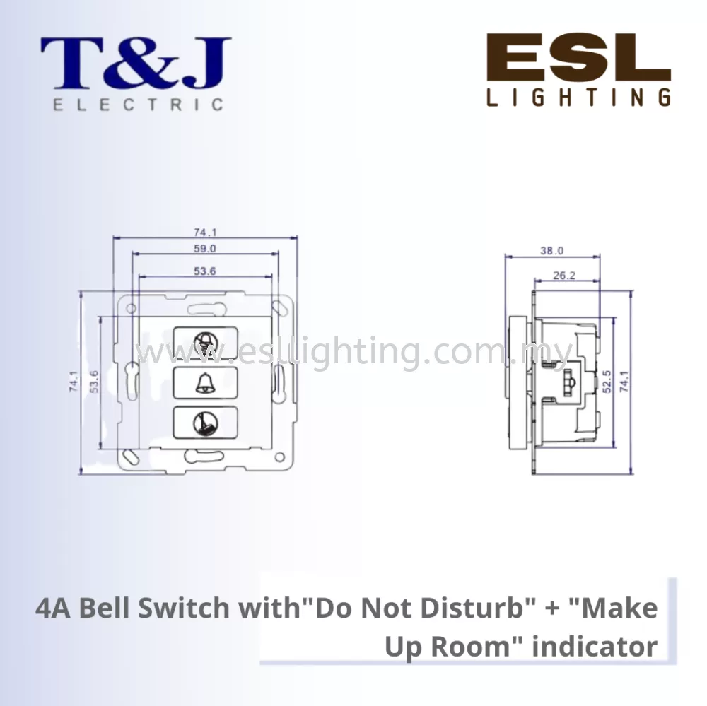 T&J LAVINA"95" SERIES 4A Bell Switch with"Do Not Disturb" + "Make Up Room" indicator - JC2C-DMB-W-LAL / JC2C-DMB-W-LBE / JC2C-DMB-W-LBL / JC2C-DMB-W-LBR / JC2C-DMB-W-LGR / JC2C-DMB-W-LIV / JC2C-DMB-W-LLA / JC2C-DMB-W-LSI / JC2C-DMB-W-LTP / JC2C-DMB-W-LWH