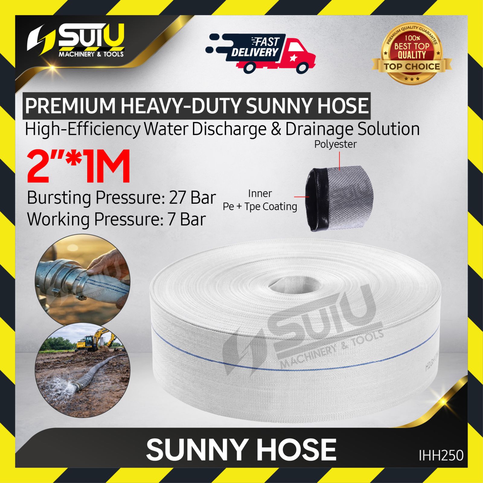 1M x 2 Inch White Sunny Hose / Garden Hose / Water Hose / Irrigation Hose