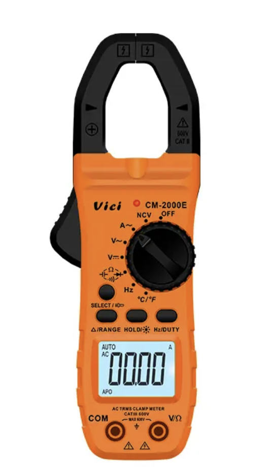 Vici CM-2000E 28mm clamp open, 400A, True RMS, NCV, Temperature tests, Backlight, Clamp lighting function.