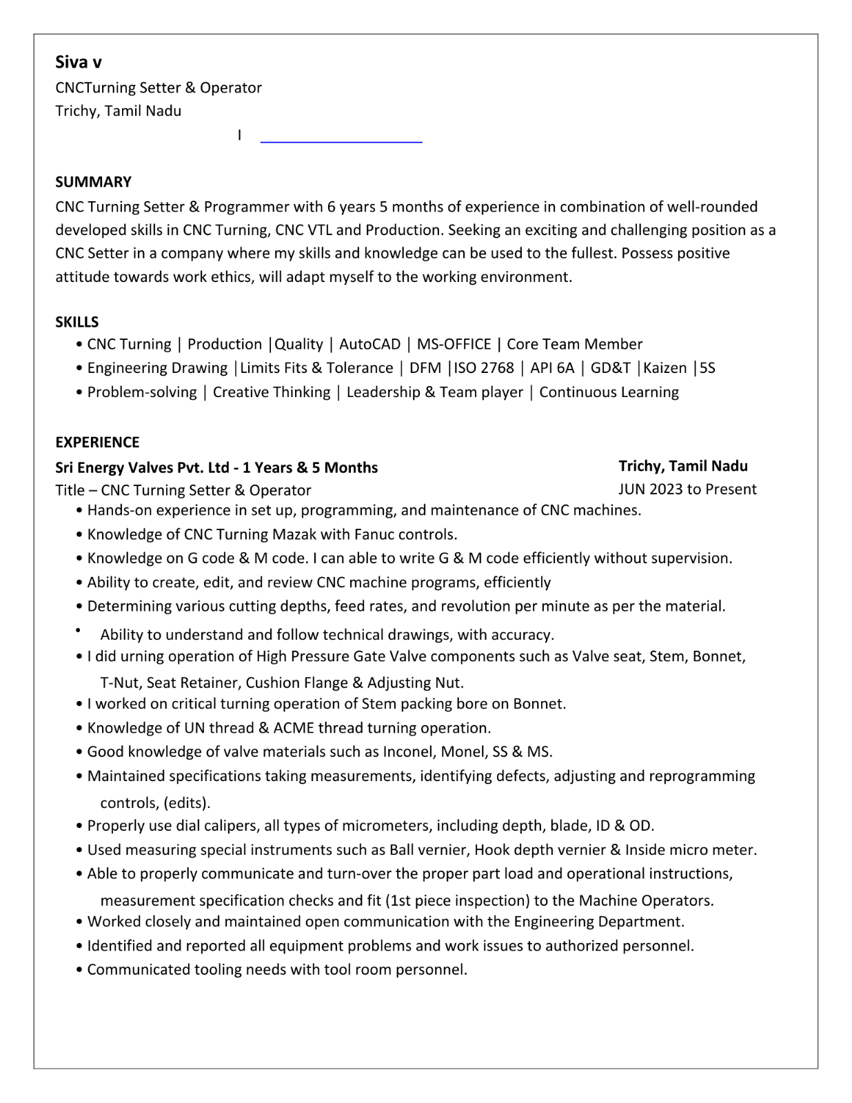 CNC TURNING & SETTER OPERATOR