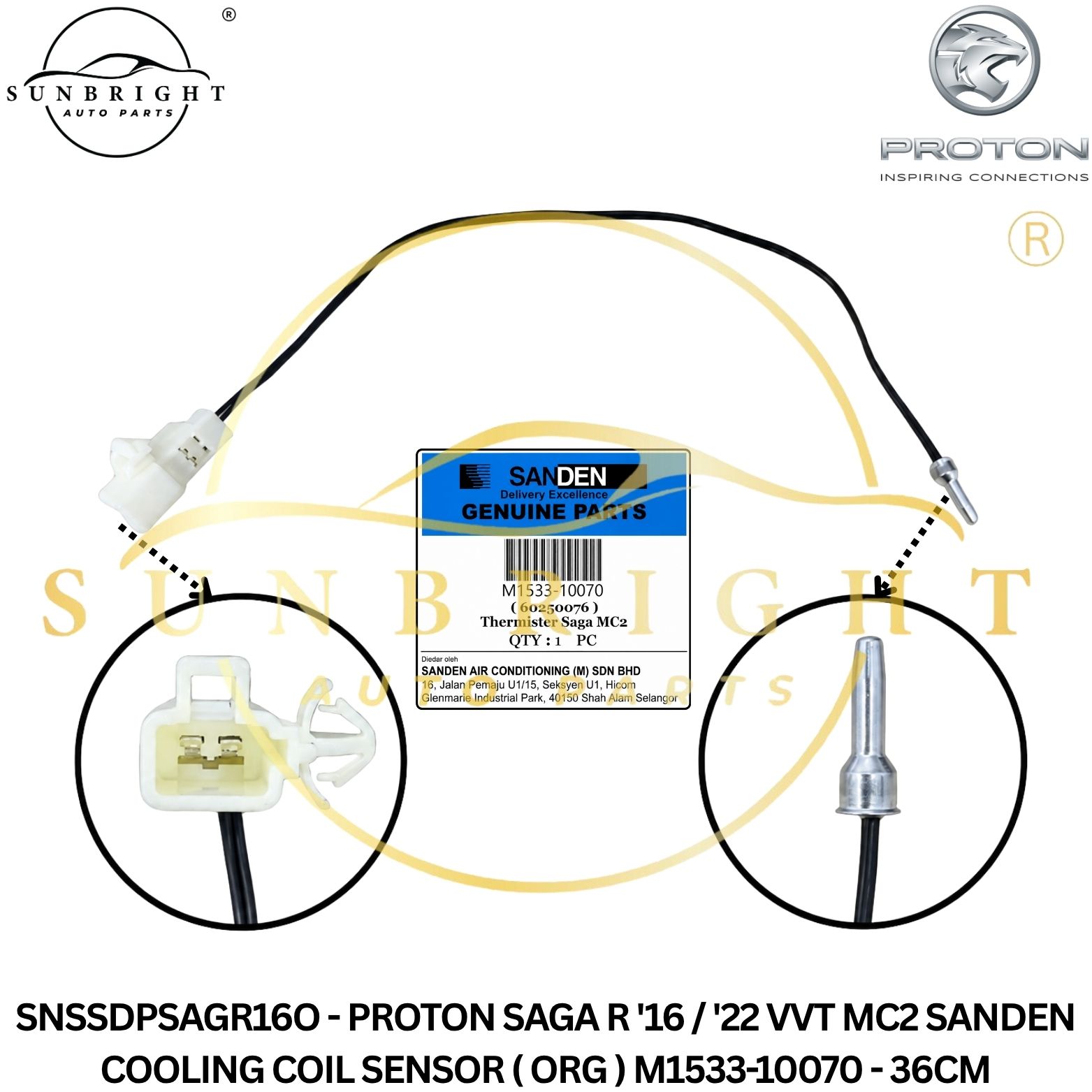 SNSSDPSAGR16O - PROTON SAGA R '16 / '22 VVT MC2 SANDEN COOLING COIL SENSOR ( ORG ) M1533-10070 - 36CM